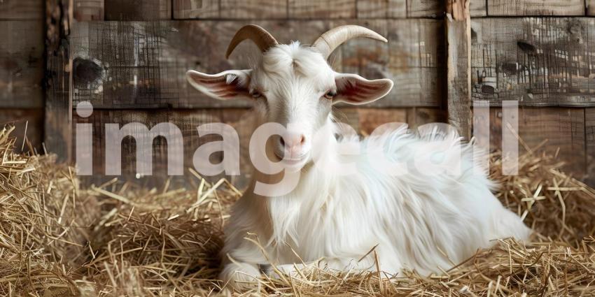 Eid ul Adha Goat resting on hay with copy space for text background - Ai Generated