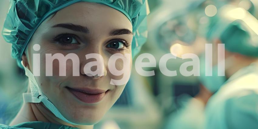 Medical Doctor smiling at camera in hospital with copy space for text background - Ai Generated