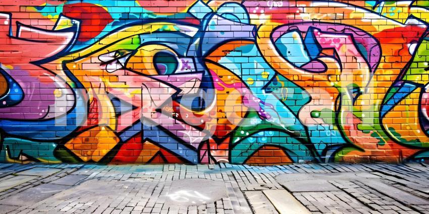 Colorful Graffiti on Wall Background, Background Featuring Colorful Graffiti on Wall - Ai Generated