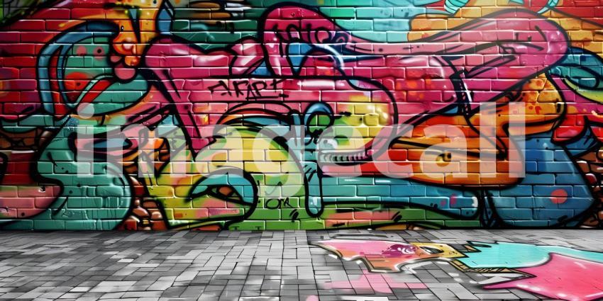 Colorful Graffiti on Wall Background, Background Featuring Colorful Graffiti on Wall - Ai Generated