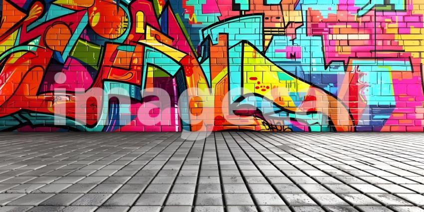 Colorful Graffiti on Wall Background, Background Featuring Colorful Graffiti on Wall - Ai Generated