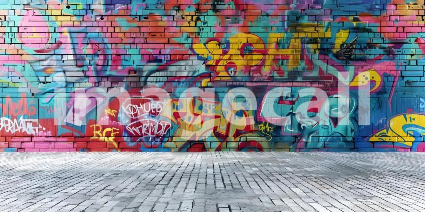 Colorful Graffiti on Wall Background, Background Featuring Colorful Graffiti on Wall - Ai Generated