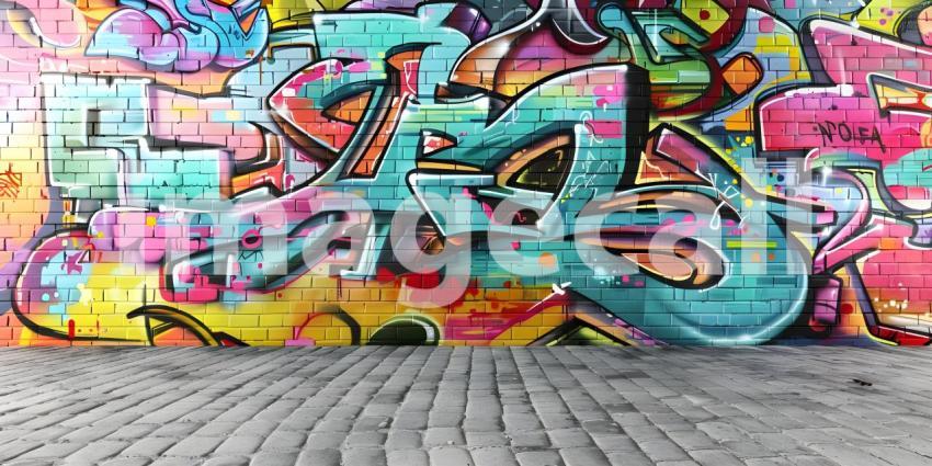 Colorful Graffiti on Wall Background, Background Featuring Colorful Graffiti on Wall - Ai Generated