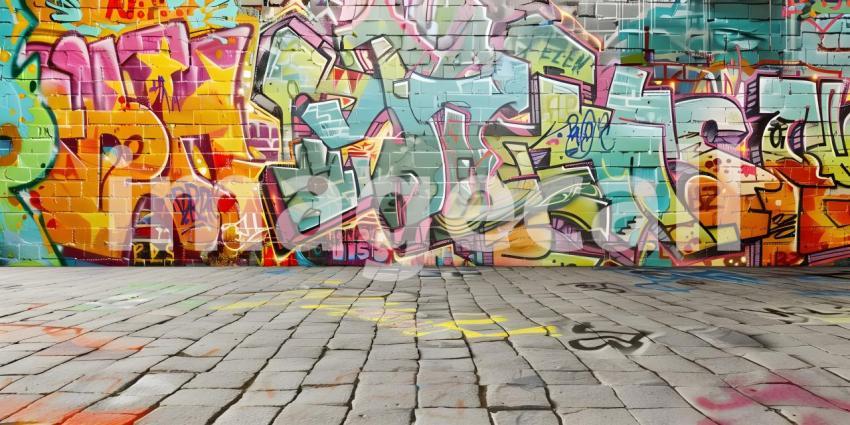 Colorful Graffiti on Wall Background, Background Featuring Colorful Graffiti on Wall - Ai Generated