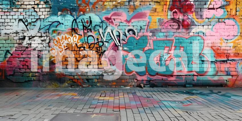 Colorful Graffiti on Wall Background, Background Featuring Colorful Graffiti on Wall - Ai Generated
