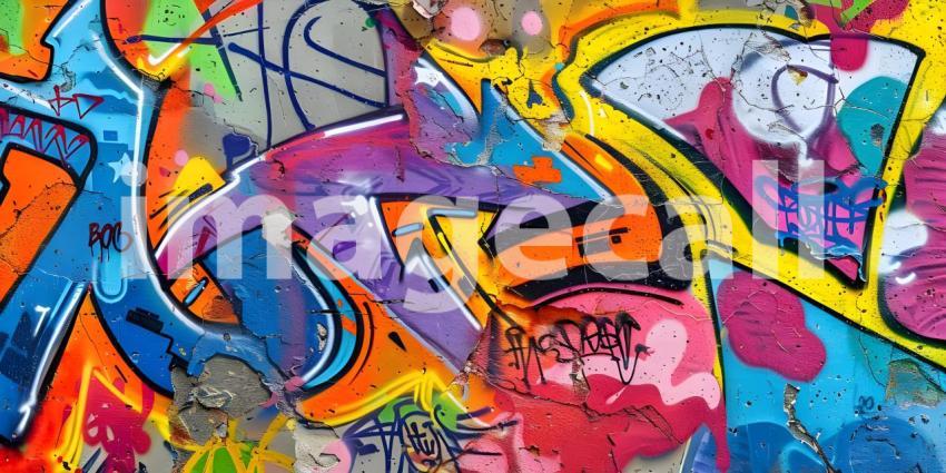 Colorful Graffiti on Wall Background, Background Featuring Colorful Graffiti on Wall - Ai Generated