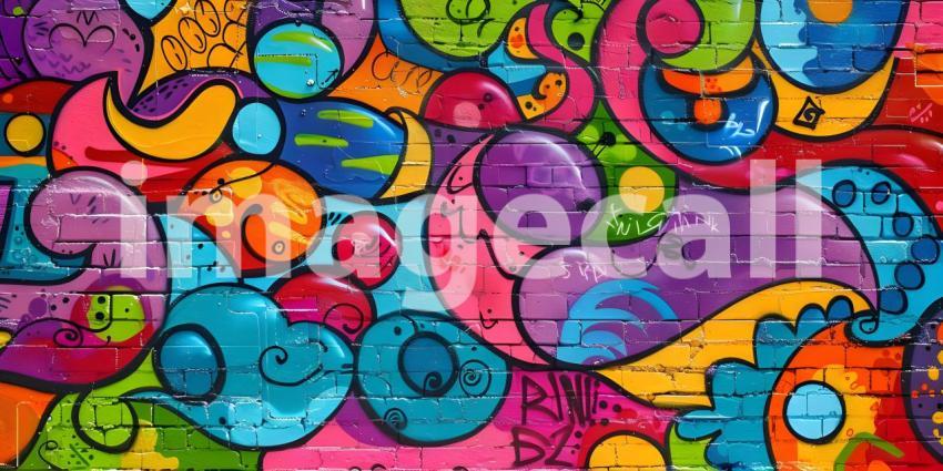 Colorful Graffiti on Wall Background, Background Featuring Colorful Graffiti on Wall - Ai Generated