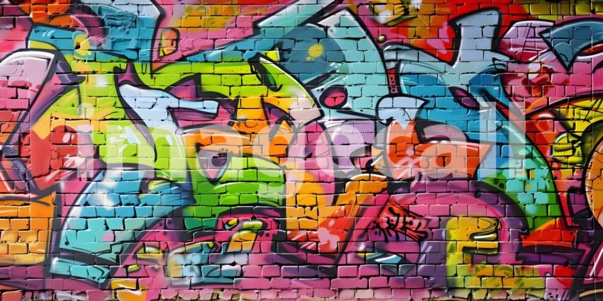 Colorful Graffiti on Wall Background, Background Featuring Colorful Graffiti on Wall - Ai Generated