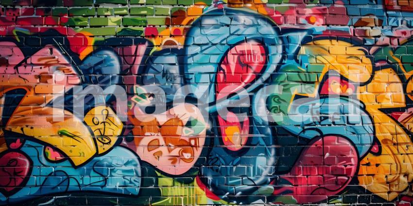 Colorful Graffiti on Wall Background, Background Featuring Colorful Graffiti on Wall - Ai Generated