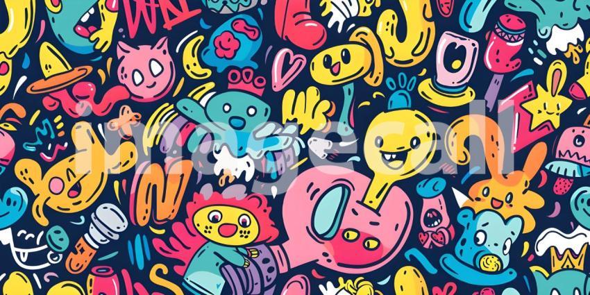 Cute doodle seamless pattern background - Ai Generated