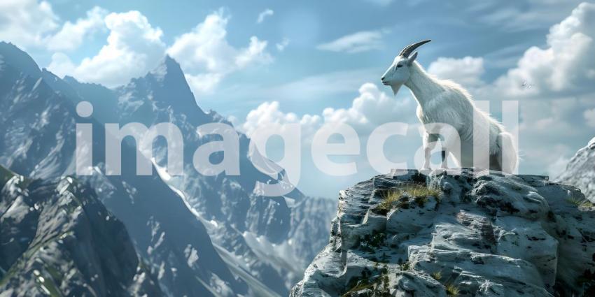 Goat climbing on top of mountain background - Ai Generated