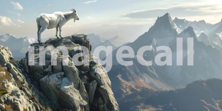 Goat climbing on top of mountain background - Ai Generated