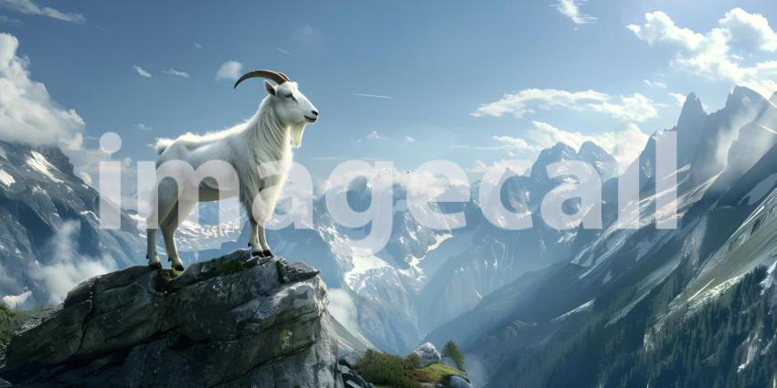 Goat climbing on top of mountain background - Ai Generated