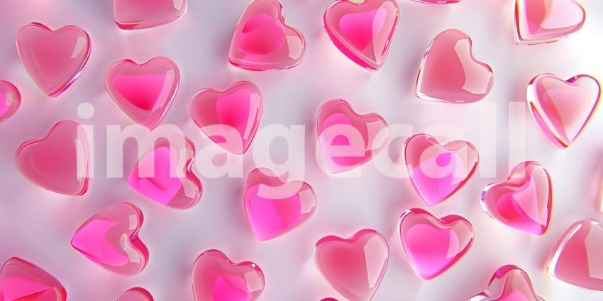 Neon pink hearts on white background - Ai Generated