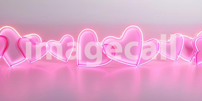 Neon pink hearts on white background - Ai Generated