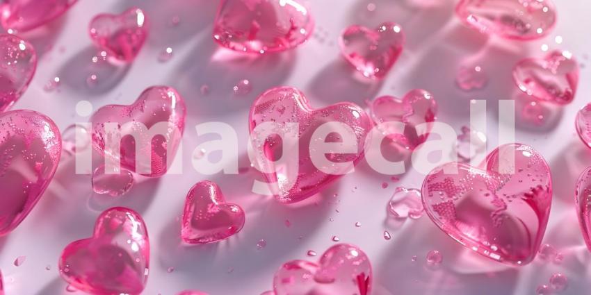 Neon pink hearts on white background - Ai Generated