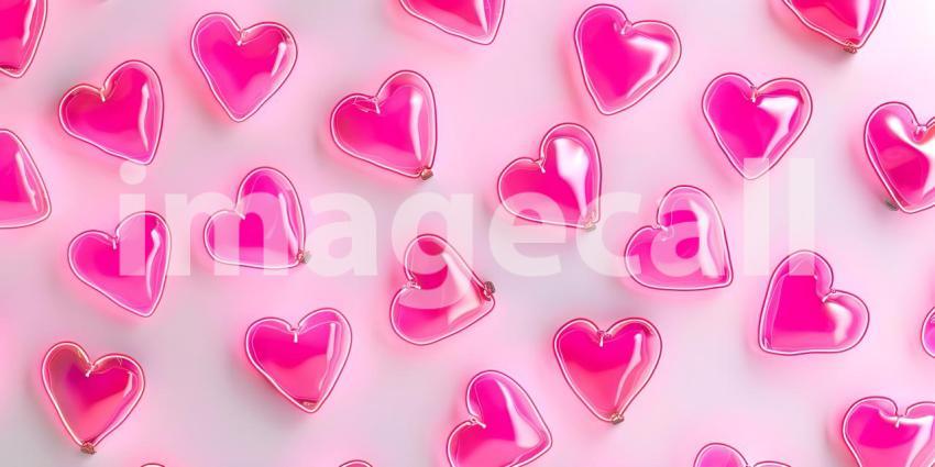 Neon pink hearts on white background - Ai Generated