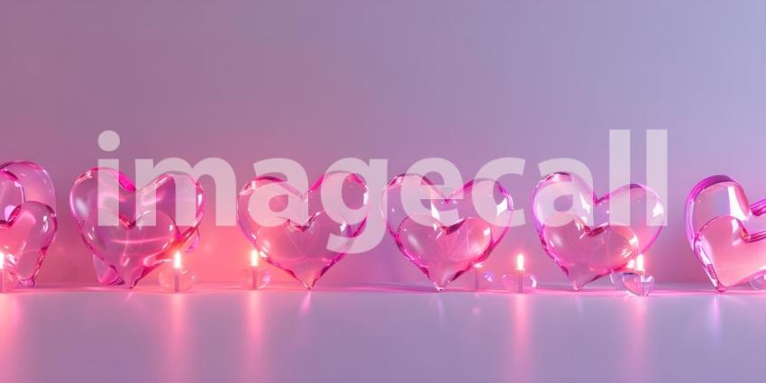 Neon pink hearts on white background - Ai Generated