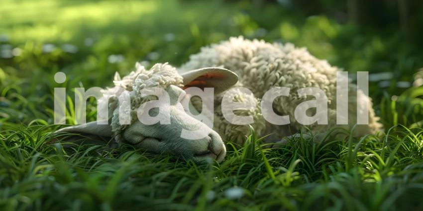 Sheep Sleeps on the grass background - Ai Generated