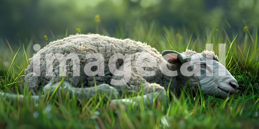 Sheep Sleeps on the grass background - Ai Generated