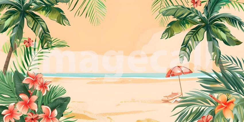 Tropical summer doodle with copy space for text background - Ai Generated