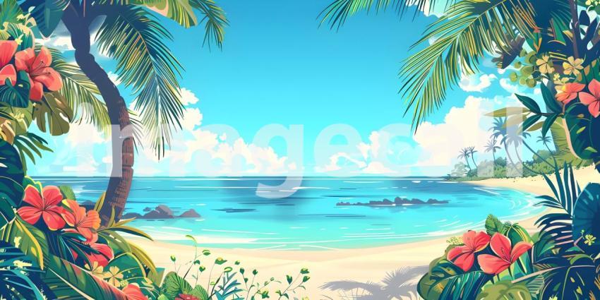 Tropical summer doodle with copy space for text background - Ai Generated