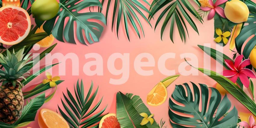 Tropical summer doodle with copy space for text background - Ai Generated