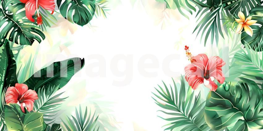 Tropical summer doodle with copy space for text background - Ai Generated
