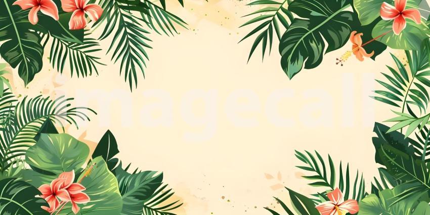 Tropical summer doodle with copy space for text background - Ai Generated