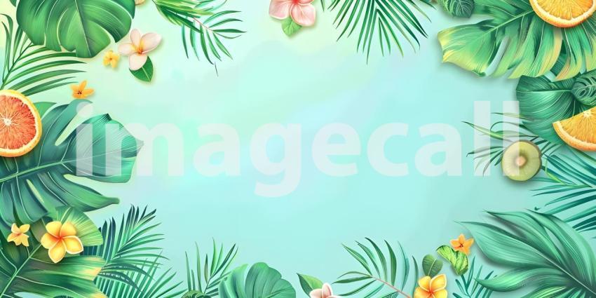 Tropical summer doodle with copy space for text background - Ai Generated