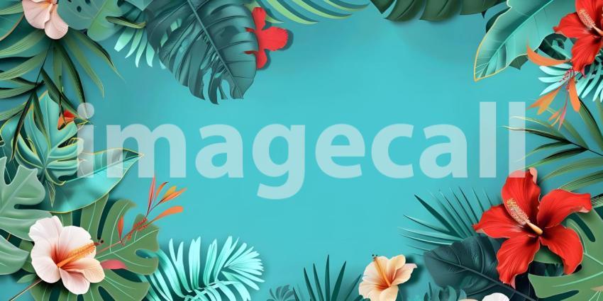 Tropical summer doodle with copy space for text background - Ai Generated