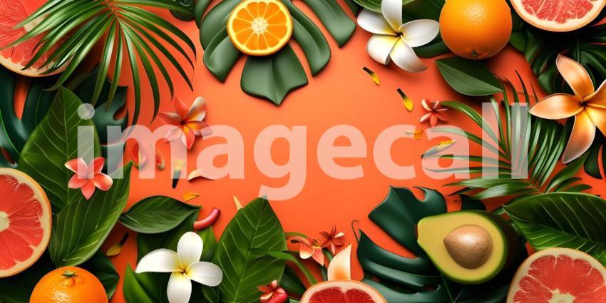 Tropical summer doodle with copy space for text background - Ai Generated