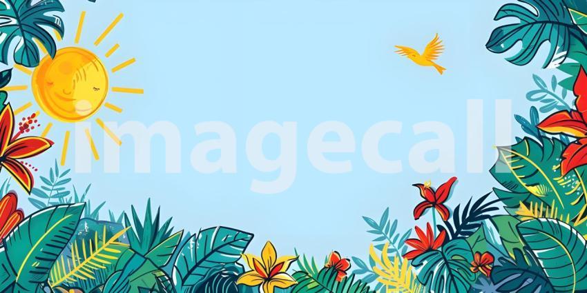 Tropical summer doodle with copy space for text background - Ai Generated
