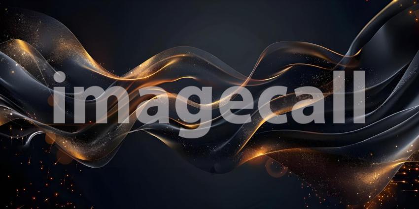 Abstract dark wave background with ribbon gold lines - Ai Genera