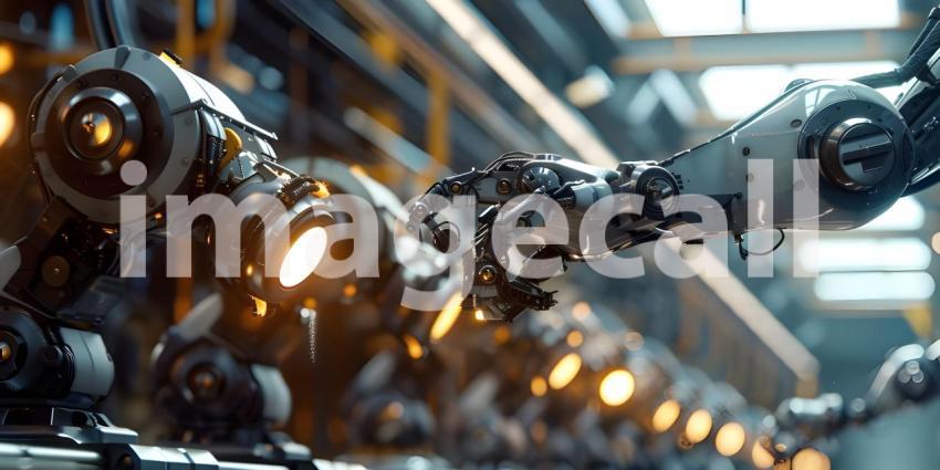 Automated Robot Arm Assembly Line Manufacturing background - Ai