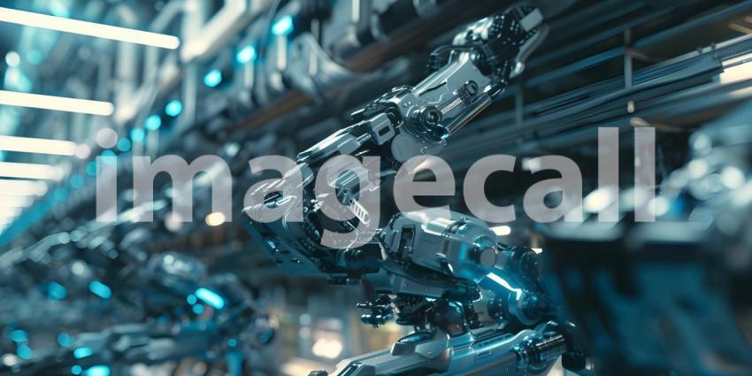 Automated Robot Arm Assembly Line Manufacturing background - Ai