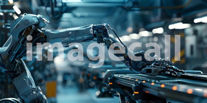 Automated Robot Arm Assembly Line Manufacturing background - Ai