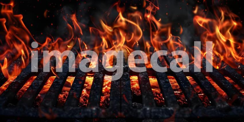 Barbecue Grill With Fire Flames background - Ai Generated