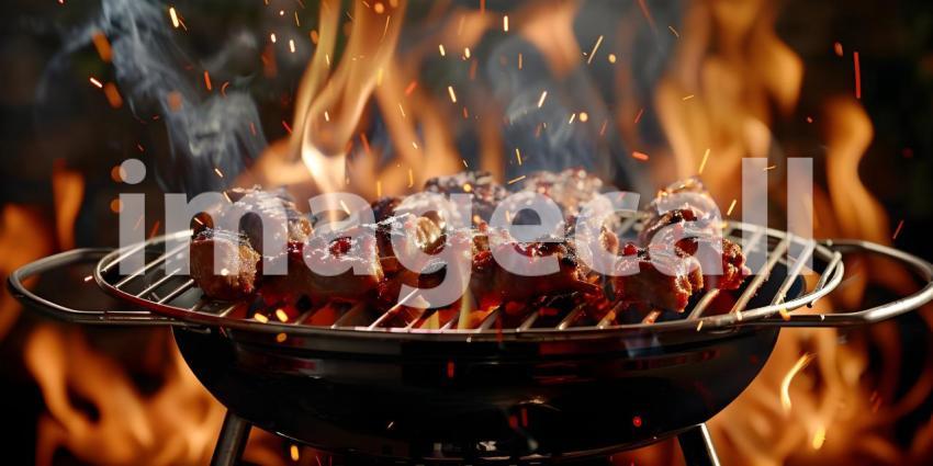 Barbecue Grill With Fire Flames background - Ai Generated