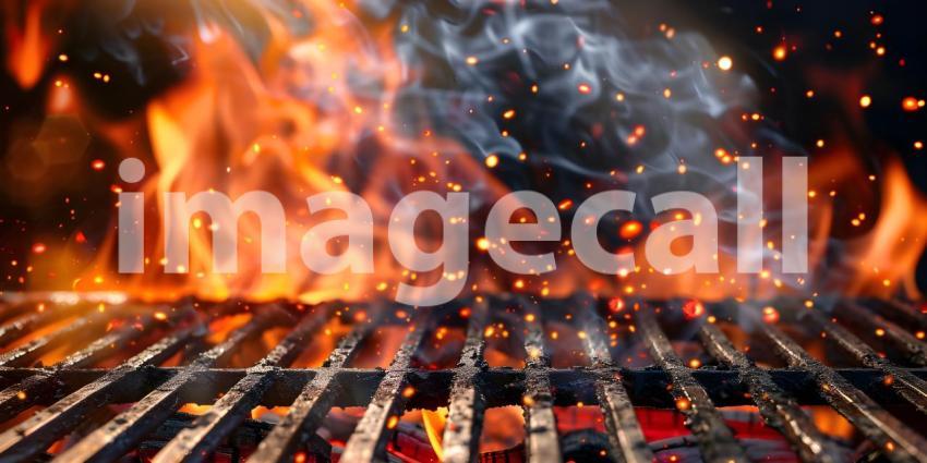Barbecue Grill With Fire Flames background - Ai Generated