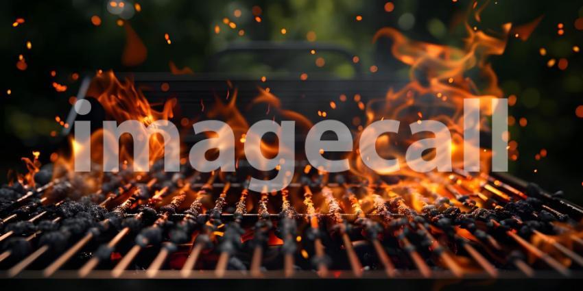 Barbecue Grill With Fire Flames background - Ai Generated
