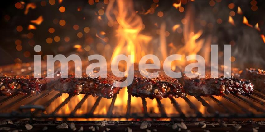 Barbecue Grill With Fire Flames background - Ai Generated