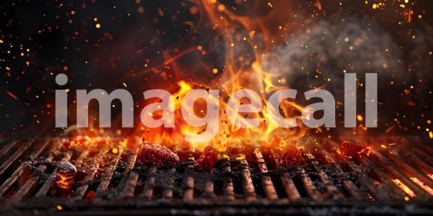 Barbecue Grill With Fire Flames background - Ai Generated