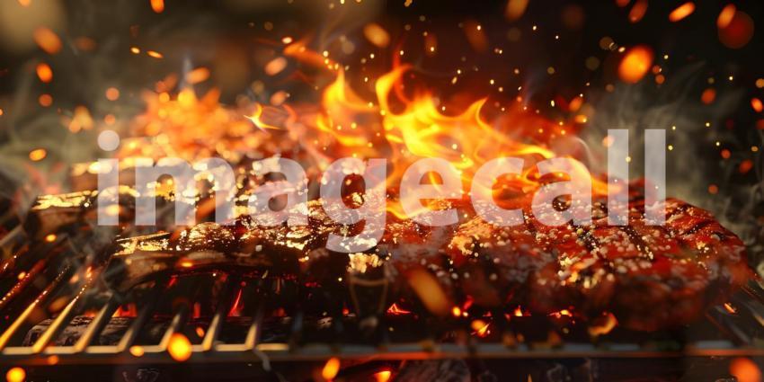 Barbecue Grill With Fire Flames background - Ai Generated