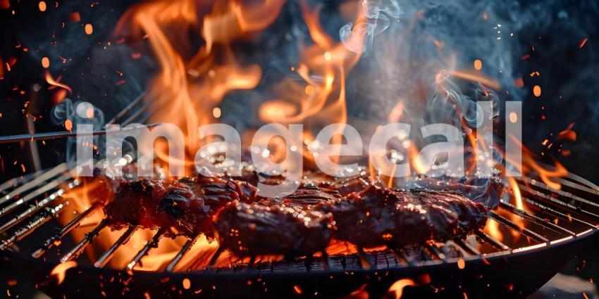 Barbecue Grill With Fire Flames background - Ai Generated