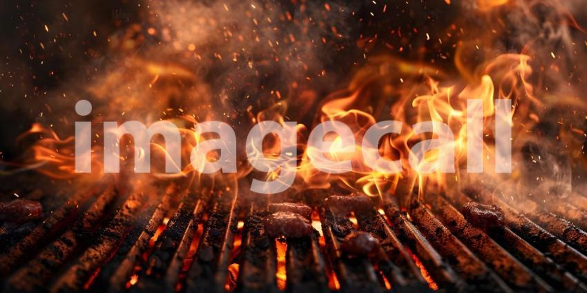 Barbecue Grill With Fire Flames background - Ai Generated