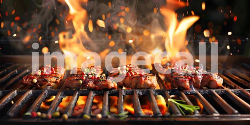 Barbecue Grill With Fire Flames background - Ai Generated