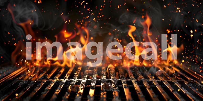Barbecue Grill With Fire Flames background - Ai Generated