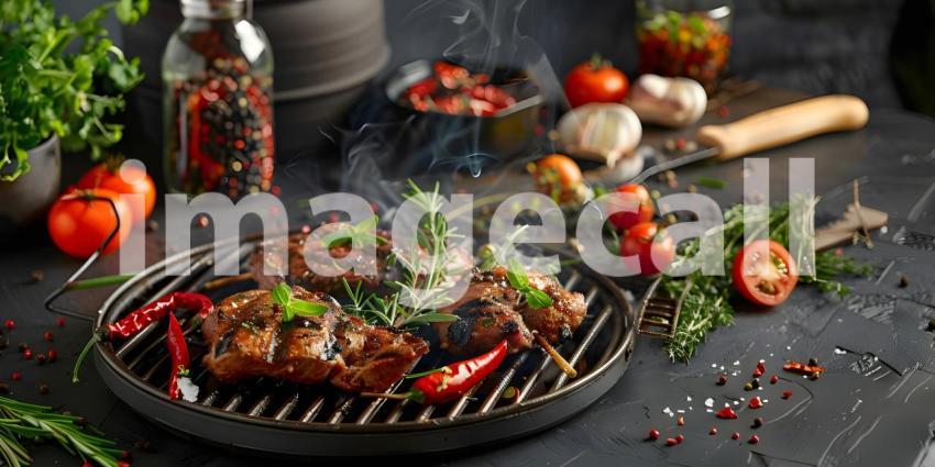 BBQ Grilled with Fresh Herbs and Spices background - Ai Generate