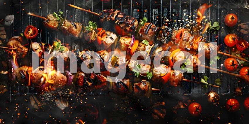 BBQ Grilled with Fresh Herbs and Spices background - Ai Generate